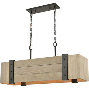 Wooden Crate 5 Light 40 inch Oil Rubbed Bronze with Natural Linear Chandelier Ceiling Light