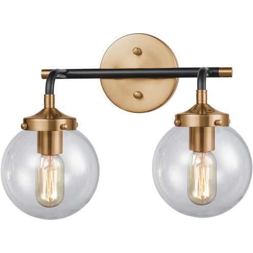 Boudreaux 2 Light 15 inch Matte Black with Antique Gold and Clear Vanity Light Wall Light