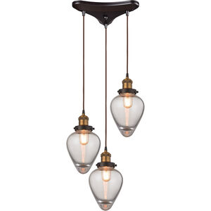 Bartram 3 Light 15 inch Antique Brass with Oil Rubbed Bronze Multi Pendant Ceiling Light in Triangular Canopy, Configurable