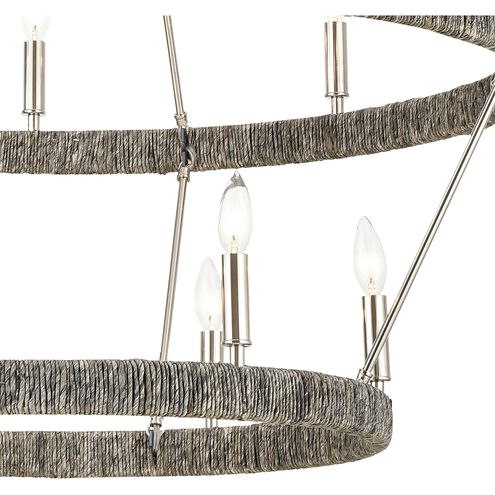 Abaca 14 Light 36 inch Polished Nickel with Gray Abaca Chandelier Ceiling Light