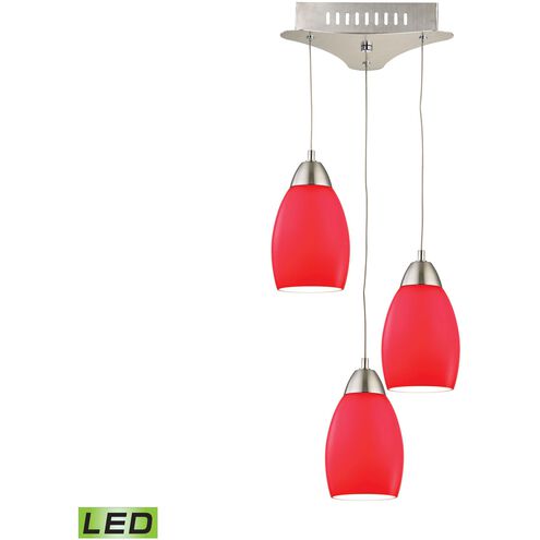 Buro 3 Light 9 inch Satin Nickel with Red Mini Pendant Ceiling Light