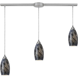 Galaxy 3 Light 36 inch Satin Nickel Multi Pendant Ceiling Light in Smoke Galaxy Glass, Incandescent, Linear with Recessed Adapter, Configurable