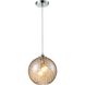 Watersphere 1 Light 10 inch Polished Chrome Mini Pendant Ceiling Light in Hammered Amber Glass