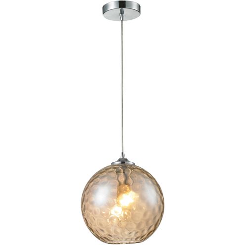 Watersphere 1 Light 10 inch Polished Chrome Mini Pendant Ceiling Light in Hammered Amber Glass