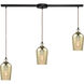Hammered Glass 3 Light 36 inch Oil Rubbed Bronze Multi Pendant Ceiling Light, Configurable