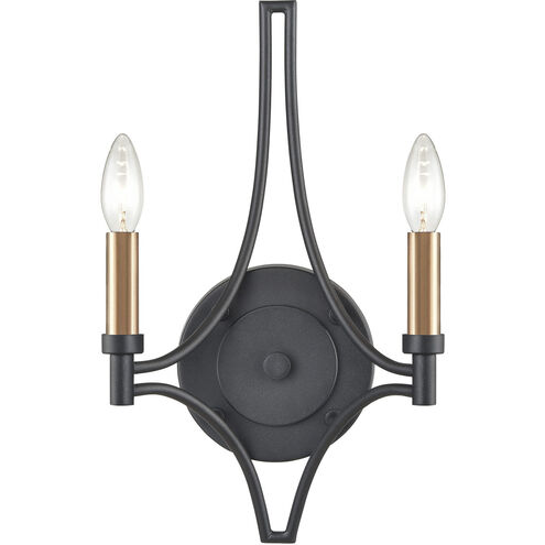 Spanish Villa 2 Light 10 inch Charcoal with Satin Brass and Satin Nickel Sconce Wall Light