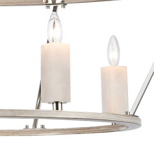 White Stone 12 Light 40 inch Polished Nickel with Sunbleached Oak Chandelier Ceiling Light