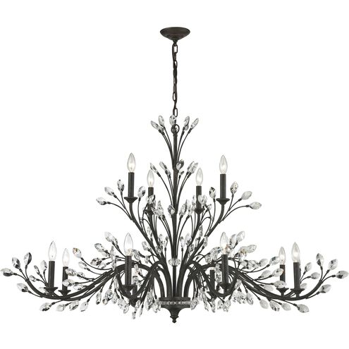 Crystal Branches 12 Light 52 inch Burnt Bronze Chandelier Ceiling Light