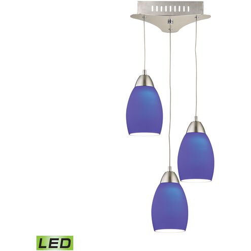 Buro 3 Light 9 inch Satin Nickel with Blue Mini Pendant Ceiling Light