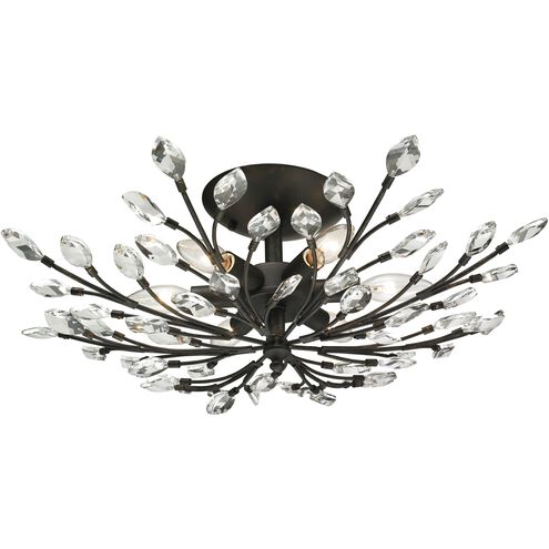 Crystal Branches 6 Light 24 inch Burnt Bronze Semi Flush Mount Ceiling Light