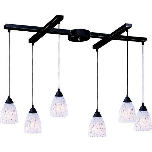 Classico 6 Light 17 inch Dark Rust Mini Pendant Ceiling Light in Snow White Glass, H-Bar