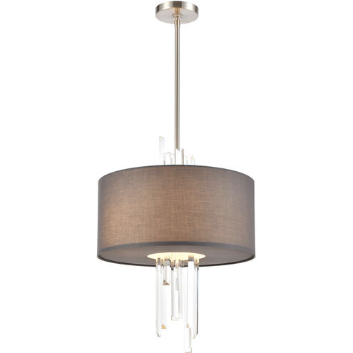 Crystal Falls 3 Light 16 inch Satin Nickel with Gray and Clear Chandelier Ceiling Light