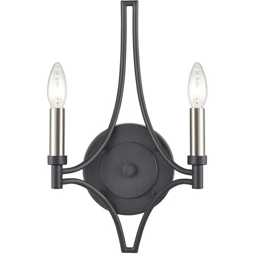 Spanish Villa 2 Light 10 inch Charcoal with Satin Brass and Satin Nickel Sconce Wall Light