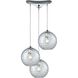 Watersphere 3 Light 10 inch Polished Chrome Mini Pendant Ceiling Light in Hammered Clear Glass