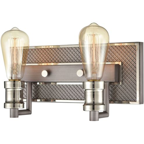 Gridiron 2 Light 13 inch Weathered Zinc with Polished Nickel Vanity Light Wall Light