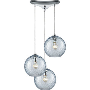 Watersphere 3 Light 12 inch Polished Chrome Multi Pendant Ceiling Light in Smoke, Triangular Canopy, Configurable