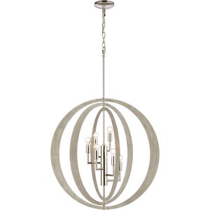 Retro Rings 6 Light 26 inch Sandy Beechwood with Polished Nickel Chandelier Ceiling Light
