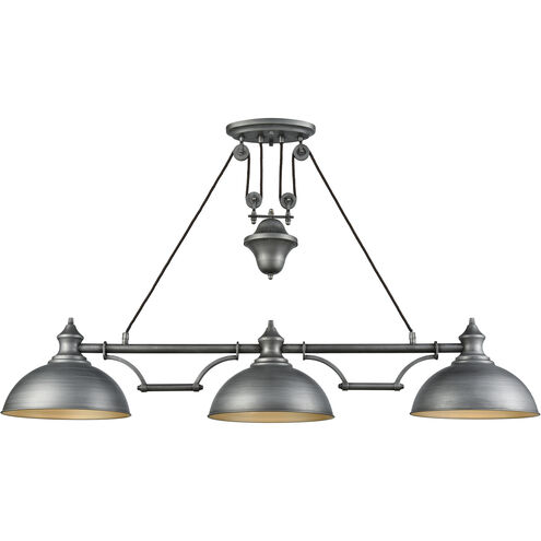 Farmhouse 3 Light 56 inch Weathered Zinc Linear Chandelier Ceiling Light, Pulldown