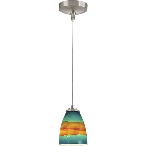Low Voltage 1 Light 5 inch Brushed Nickel with Blue and Yellow Mini Pendant Ceiling Light in MR16, Aqua Sunrise