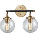 Boudreaux 2 Light 15 inch Antique Gold with Matte Black and Clear Vanity Light Wall Light
