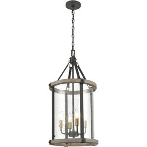 Geringer 4 Light 14 inch Charcoal with Beechwood and Burnished Brass Pendant Ceiling Light