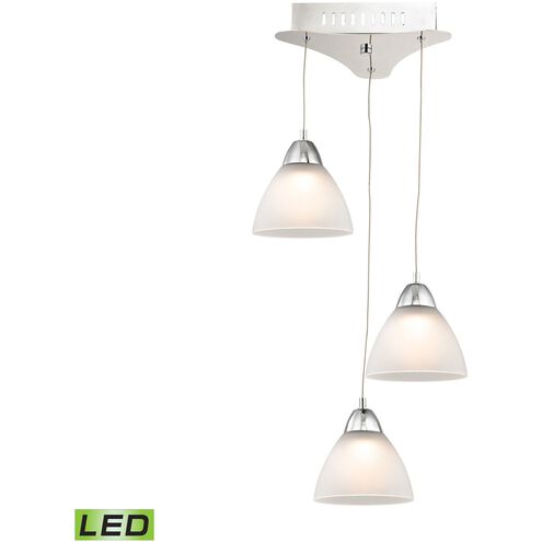 Piatto 3 Light 11 inch Chrome with White Mini Pendant Ceiling Light in White Opal