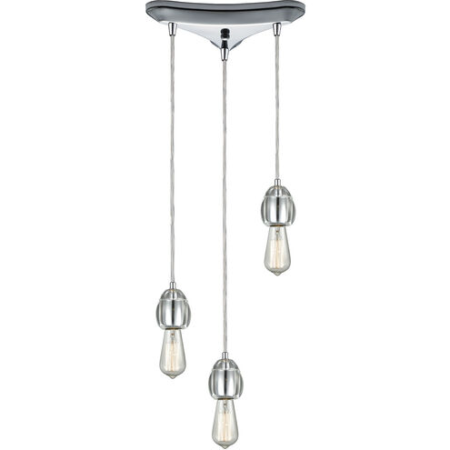 Socketholder 3 Light 12 inch Polished Chrome Mini Pendant Ceiling Light in Triangular Canopy, Triangular