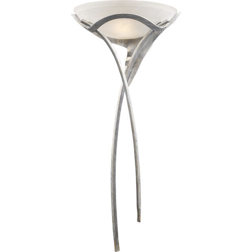 Aurora Sconce Wall Light in Incandescent, White Faux Alabaster Glass, Tarnished Silver
