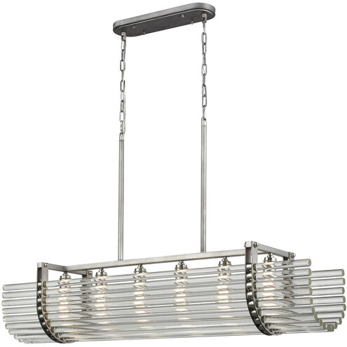 Crystal Rods 6 Light 51 inch Weathered Zinc with Polished Nickel and Clear Chandelier Ceiling Light