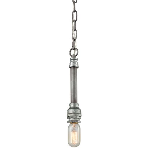 Cast Iron Pipe 1 Light 2 inch Weathered Zinc with Silver Mini Pendant Ceiling Light