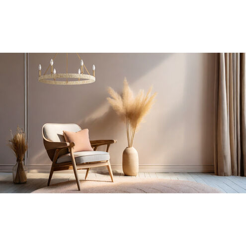 Abaca 6 Light 27 inch Satin Brass with Natural Abaca Chandelier Ceiling Light