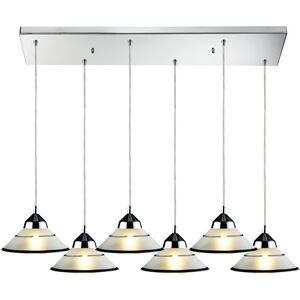 Refraction 6 Light 30 inch Polished Chrome Multi Pendant Ceiling Light in Etched Clear, Rectangular Canopy, Configurable