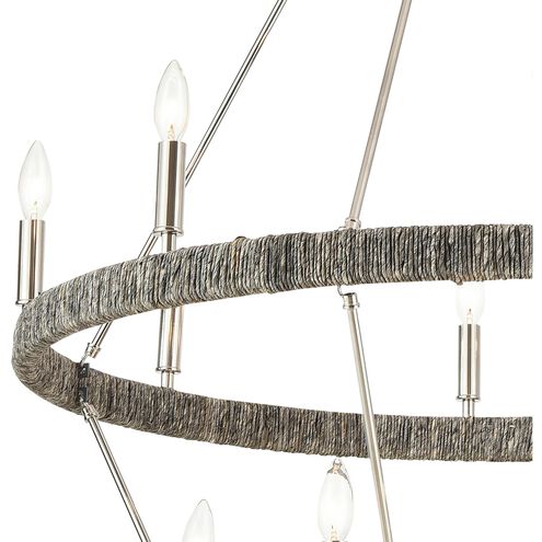 Abaca 14 Light 36 inch Polished Nickel with Gray Abaca Chandelier Ceiling Light