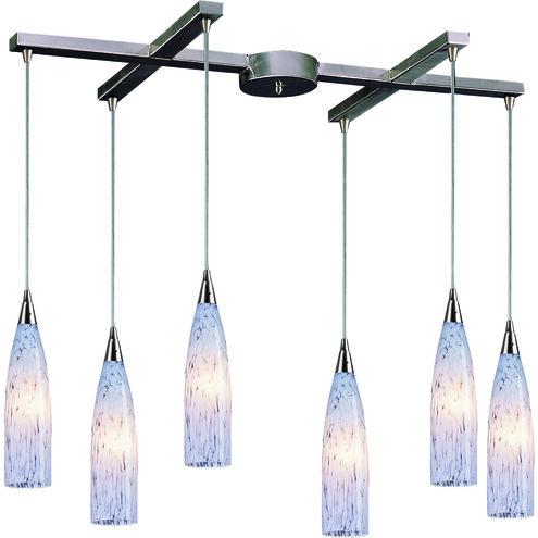 Lungo 6 Light 33 inch Satin Nickel Multi Pendant Ceiling Light in Snow White Glass, Incandescent, Light Bar, Configurable
