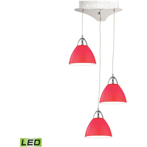 Piatto 3 Light 11 inch Chrome with Red Mini Pendant Ceiling Light