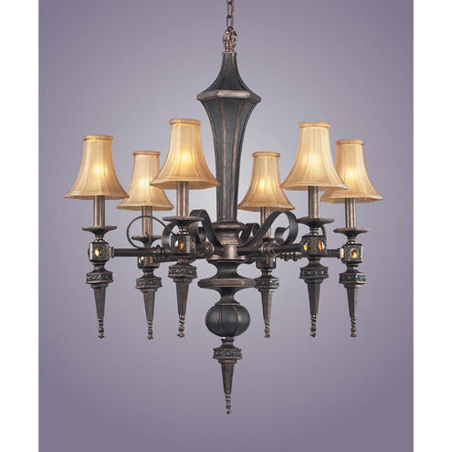 Tower of London 6 Light 29 inch Metallic Brown with Black and Beige Chandelier Ceiling Light