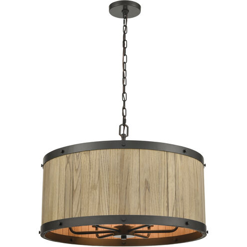 Wooden Barrel 6 Light 25 inch Oil Rubbed Bronze with Natural Chandelier Ceiling Light