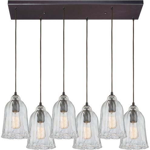 Hand Formed Glass 6 Light 32 inch Oil Rubbed Bronze with Clear Mini Pendant Ceiling Light