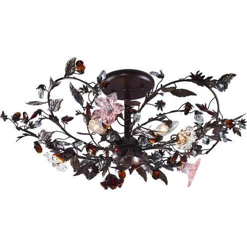 Cristallo Fiore 3 Light 27 inch Deep Rust Semi Flush Mount Ceiling Light