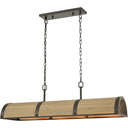 Wooden Barrel 4 Light 40 inch Oil Rubbed Bronze with Natural Linear Chandelier Ceiling Light