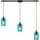 Hammered Glass Linear Mini Pendant Ceiling Light in Hammered Aqua Glass