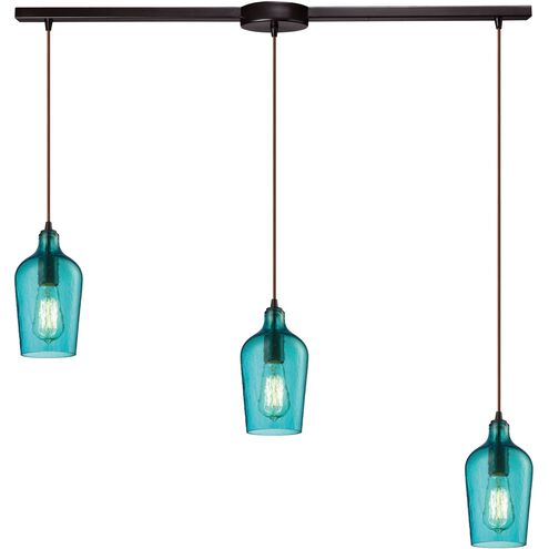 Hammered Glass Linear Mini Pendant Ceiling Light in Hammered Aqua Glass