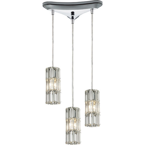 Cynthia 3 Light 10 inch Polished Chrome Multi Pendant Ceiling Light in Triangular Canopy, Configurable
