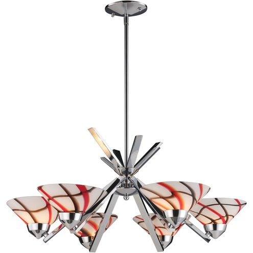 Refraction 6 Light 26 inch Polished Chrome with White and Brown Chandelier Ceiling Light in Caramel/Red/White