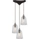 Hand Formed Glass 3 Light 12 inch Oil Rubbed Bronze with Clear Mini Pendant Ceiling Light