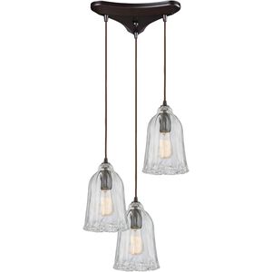 Hand Formed Glass 3 Light 12 inch Oil Rubbed Bronze with Clear Mini Pendant Ceiling Light