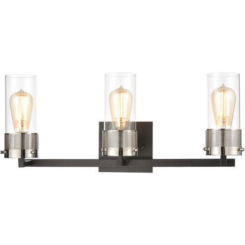 Bergenline 3 Light 23 inch Matte Black with Polished Nickel Vanity Light Wall Light