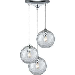 Watersphere 3 Light 10 inch Polished Chrome Multi Pendant Ceiling Light in Hammered Clear Glass, Configurable