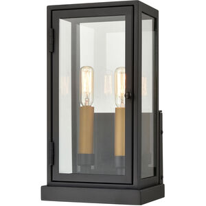 Foundation 2 Light 13 inch Matte Black with Aged Brass Outdoor Sconce