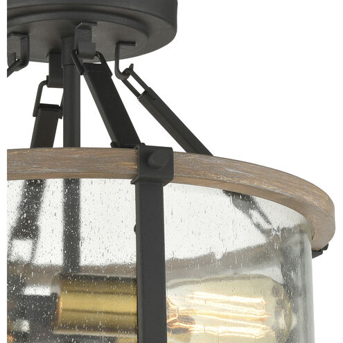 Geringer 3 Light 15 inch Charcoal with Beechwood and Burnished Brass Semi Flush Mount Ceiling Light
